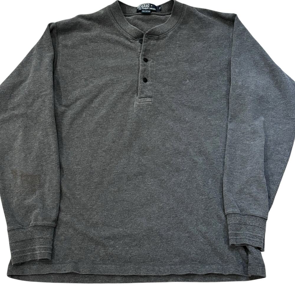 Vintage Polo Ralph Lauren Henley Charcoal Gray Cotton Mens Medium Hong Kong*